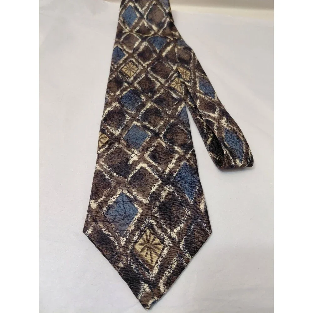 Bugatti Tie USA 100% Italian Silk Diamond Geometric Blue Tan Brown 56